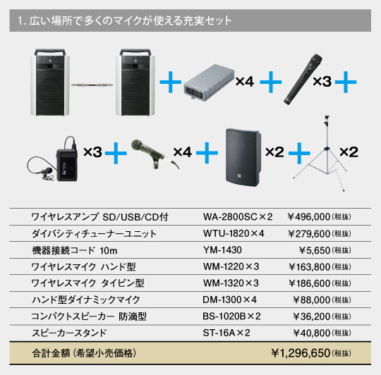 1.広い場所で多くのマイクが使える充実セット